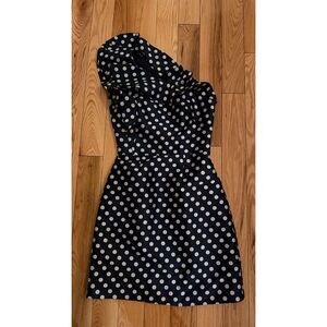 ML Monique Lhuillier Navy Polka Dot One Shoulder Ruffle Mini Dress Size 0